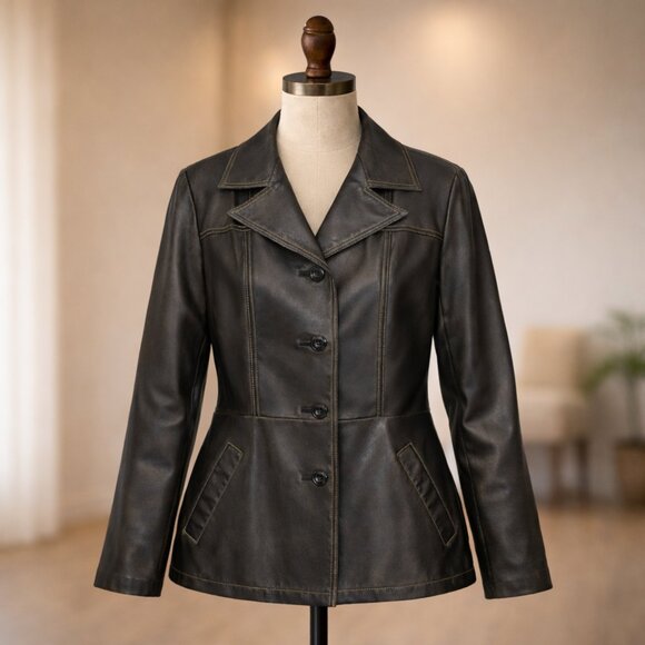 Wilsons Leather Jackets & Blazers - Wilsons Leather Women’s Black Leather Coat Size L Tailored Classic